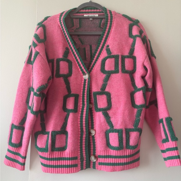 Miracle Sweaters - Never Been Worn! 🩷💚 Miracle Pink & Green Geometric Button-Up Cardigan